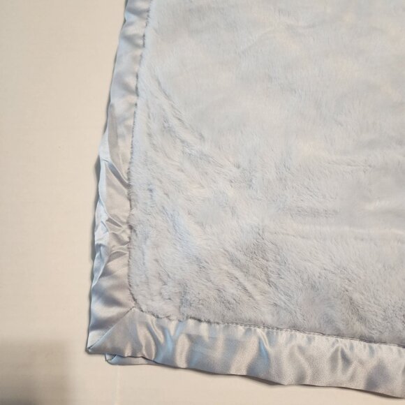 Carter's Plain Solid blue plush blanket satin trim jersey knit reverse - Picture 3 of 4